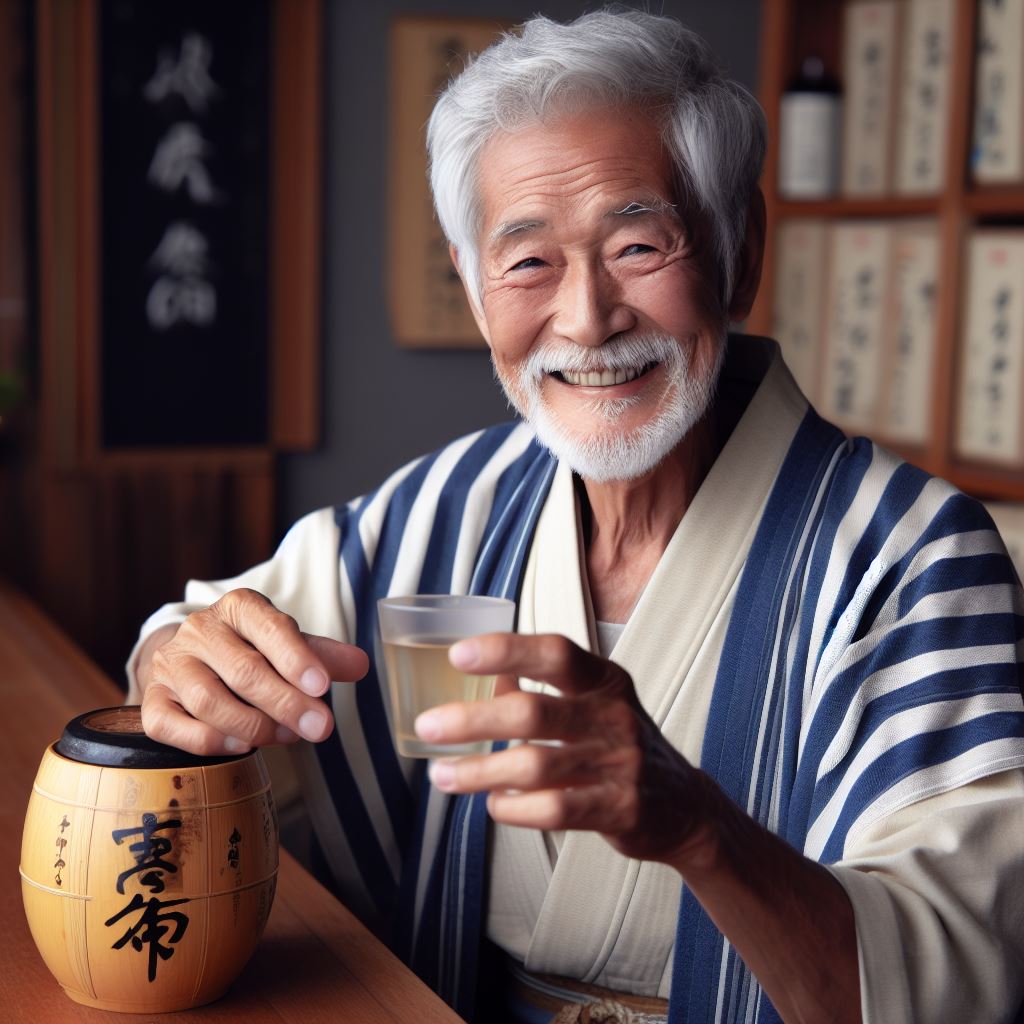 琉球泡盛を飲む日本人のイケメンオヤジ