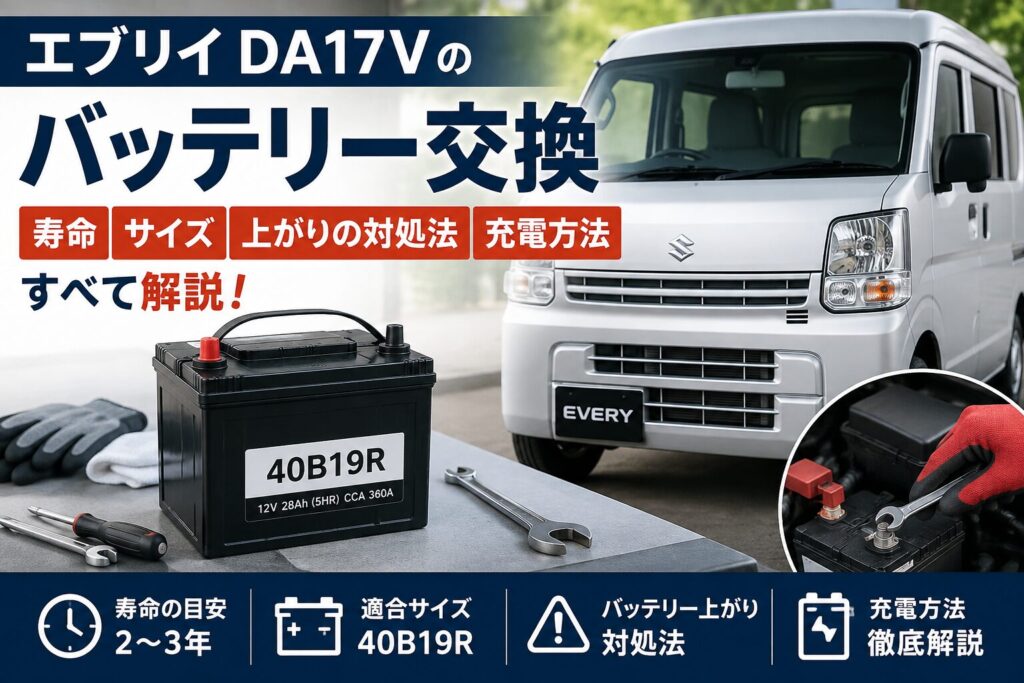 エブリイDA17Vのバッテリー交換｜寿命・サイズ・バッテリー上がり・充電方法