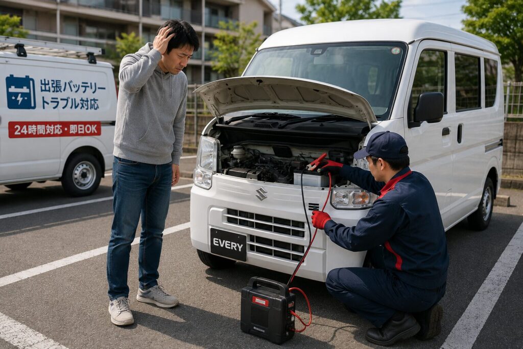 バッテリー上がりで困っている人物