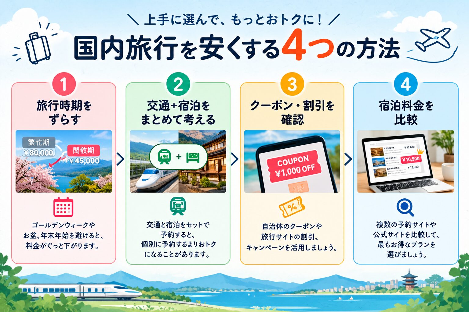 国内旅行を安くする4つの方法