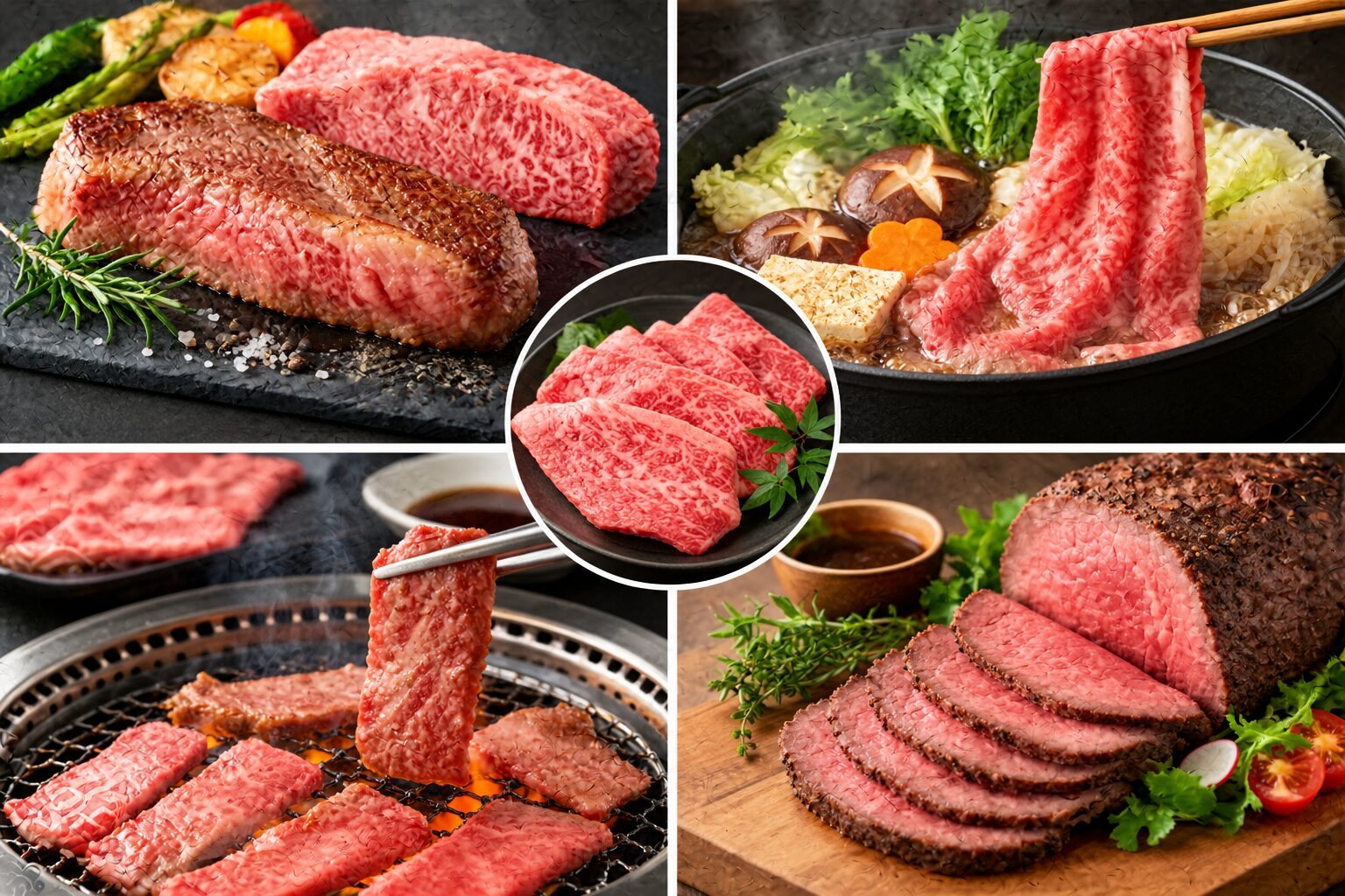 贅沢和牛の四種料理コラージュ