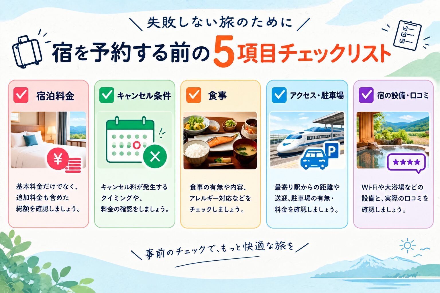 宿選びの5項目チェックリスト