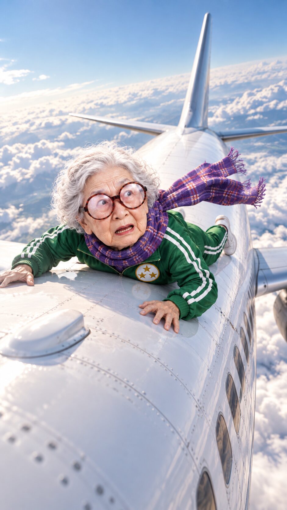 旅客機にしがみつくヘレン