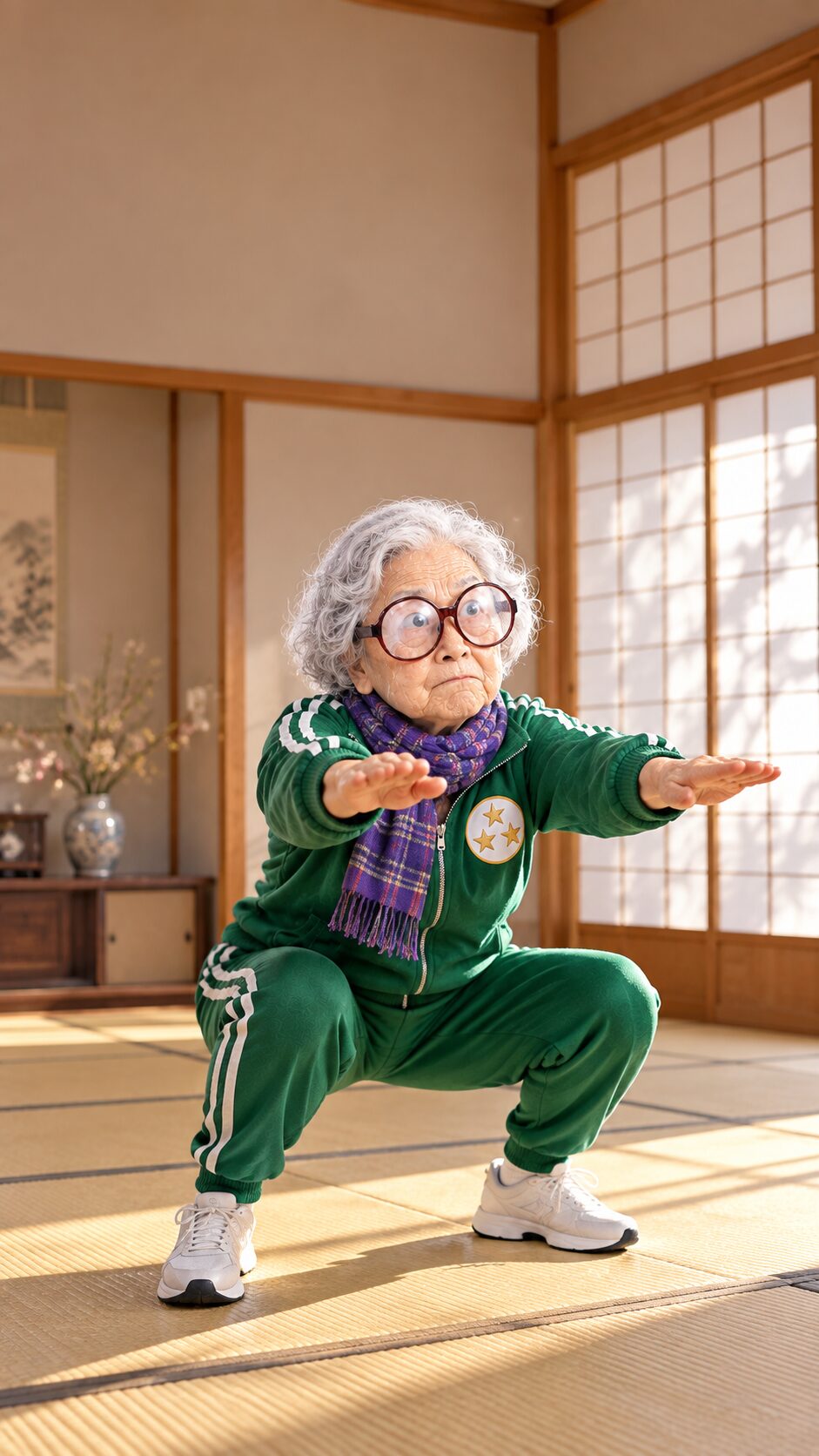和室でスクワットをするヘレン