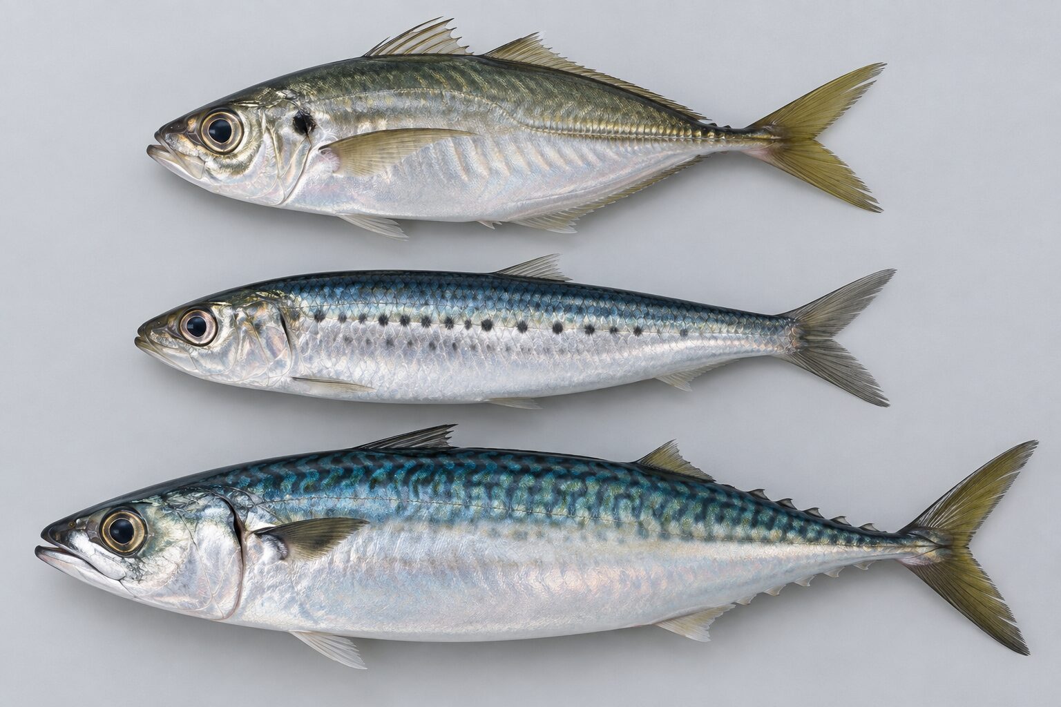 サビキで狙える定番の魚。上からアジ・イワシ・サバ(イメージ)。