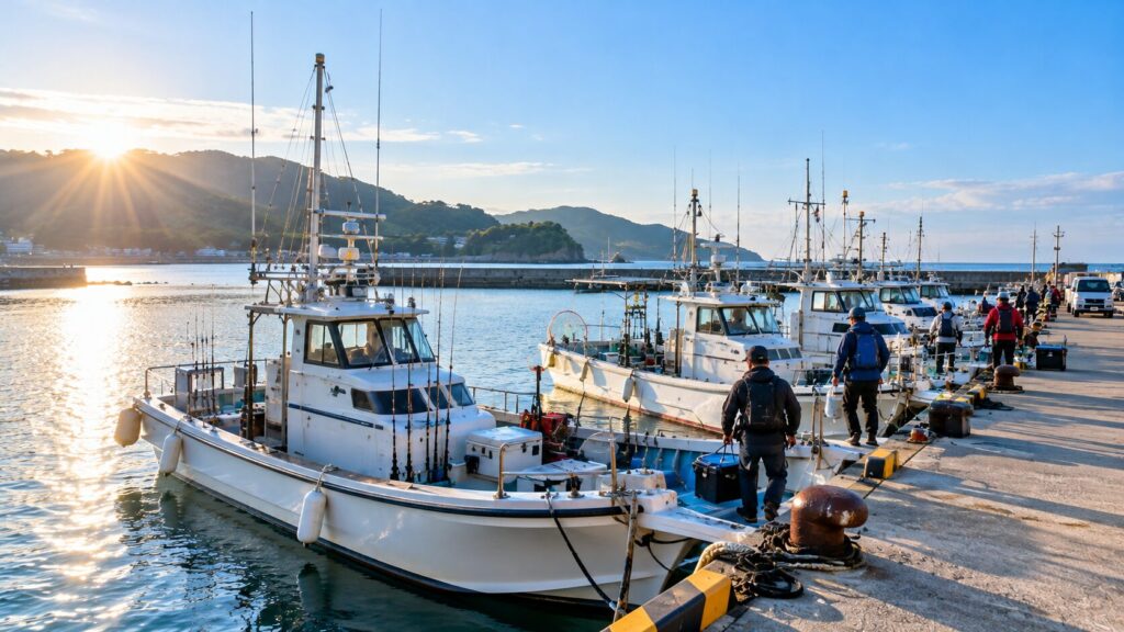 港に並ぶ釣り船