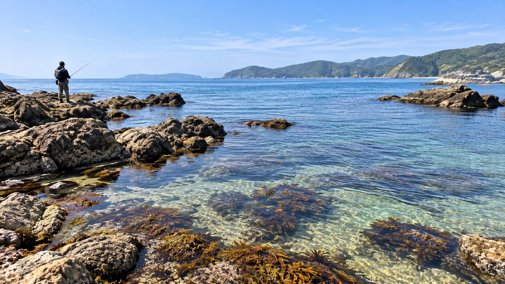 春の海と岩場