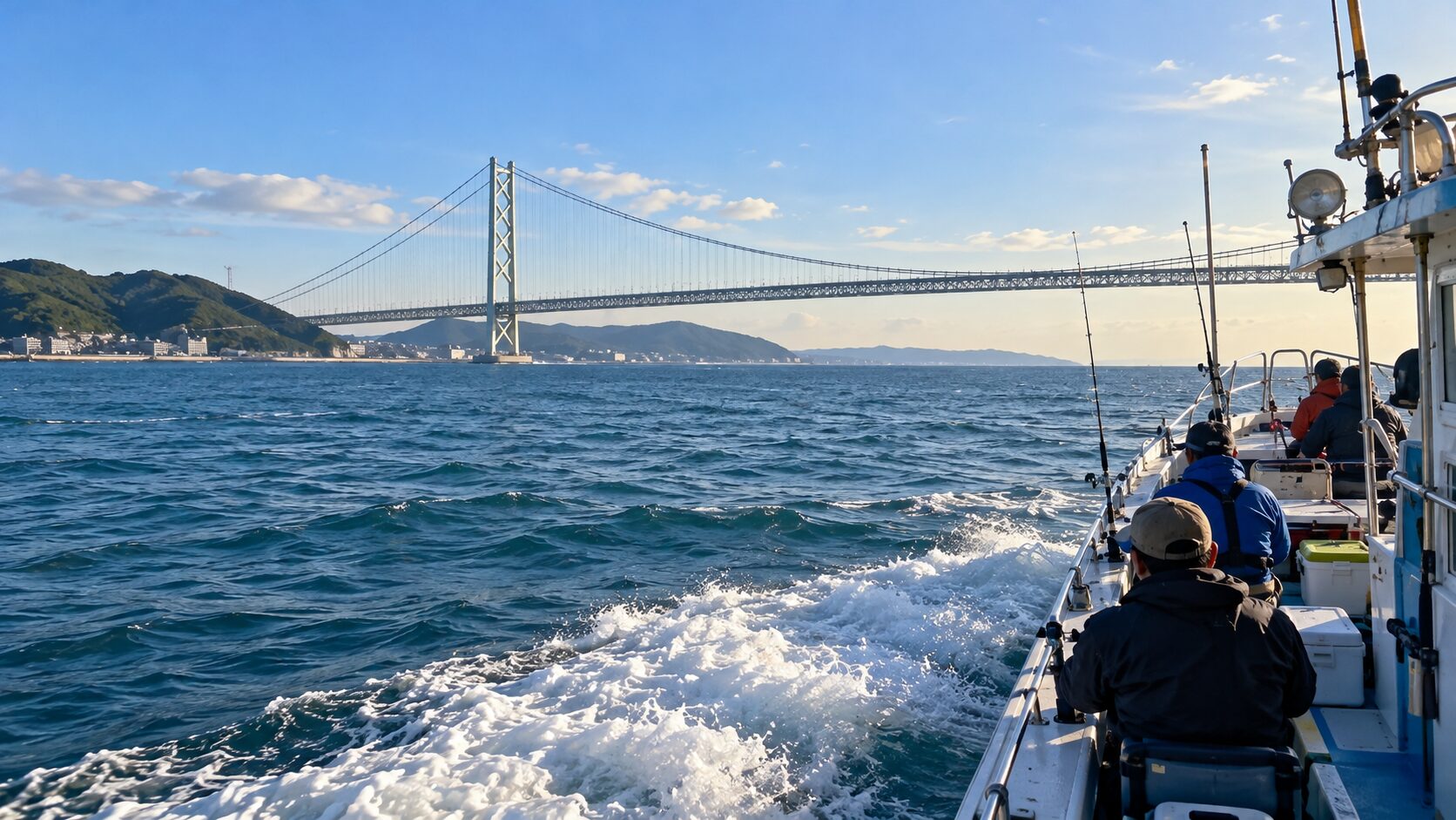 明石海峡を進む釣り船