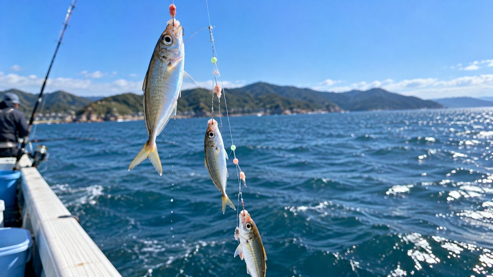 サビキ仕掛けにかかった小魚