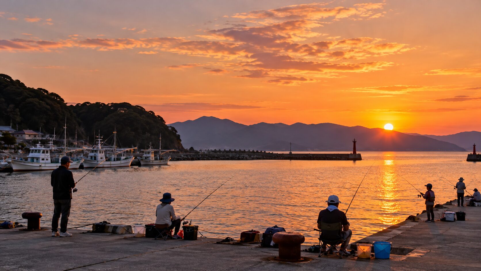 夏の港の釣り