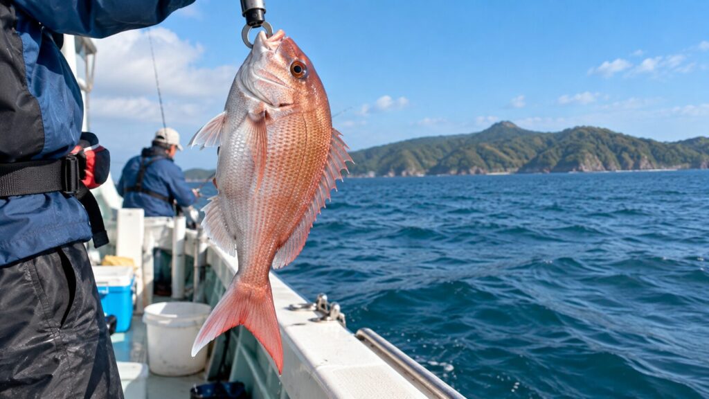 船で釣れたマダイ